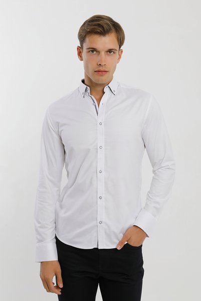 Smc by Semco Collar Buttoned Long Sleeve Buttoned Cotton Lycra Men's Shirt