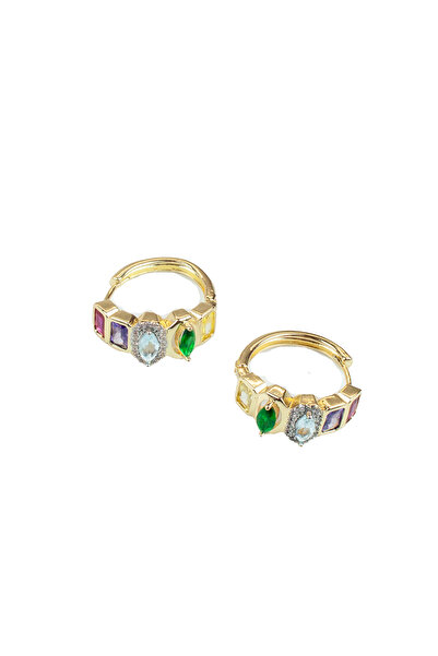 Liveyn Design Colorful Zircon Stone Gold Plated Hoop Earrings