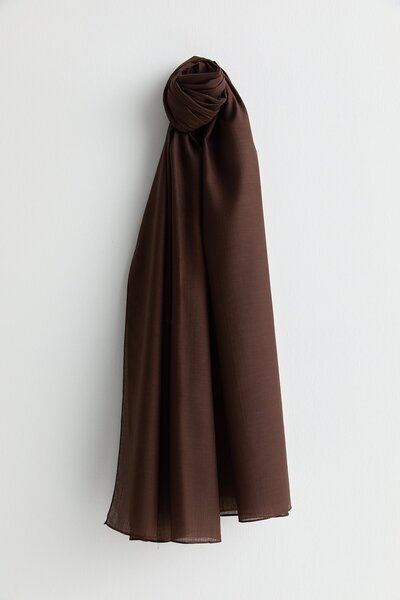 Nihan Keten Efektli Natural Şal Koyu Kahve