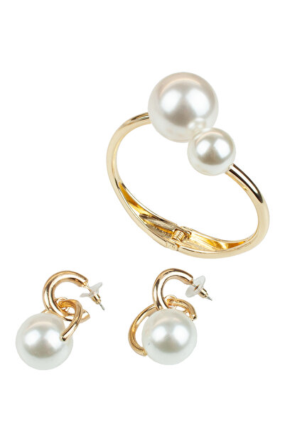 Liveyn Design Large Pearl Detailed Design Earring Bracelet Set