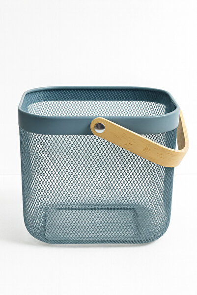 PERLAEVKAHVE Metal Mesh Multi-Purpose Storage Basket – Decorative Organizing Basket with Wooden Handle