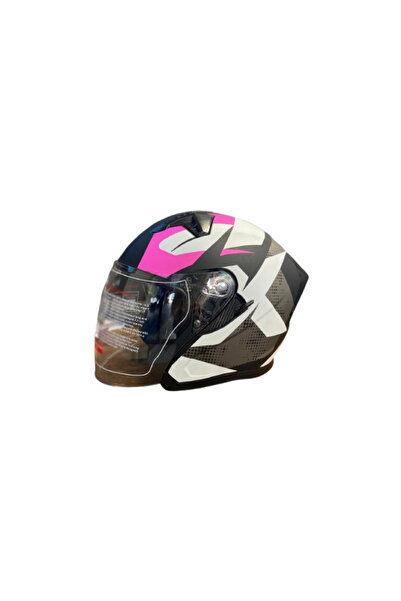 motorite MP MAT SİYAH PEMBE YARIM ŞEFFAF VİZÖR KASK