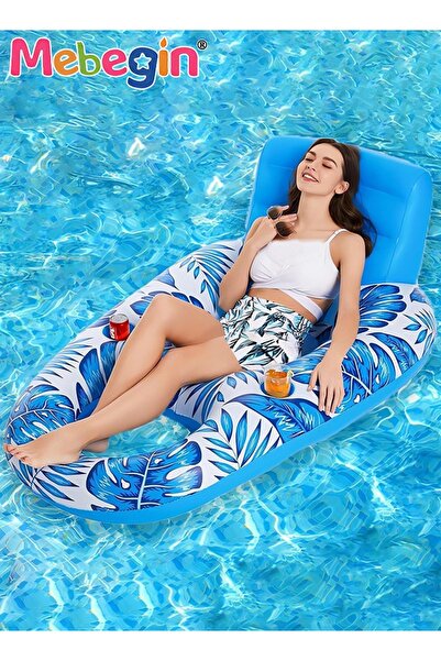 MEBEGIN عوامة سباحة مع مقعد شبكي للتبريد وحاملين للأكواب، عوامة سباحة قابلة ل...