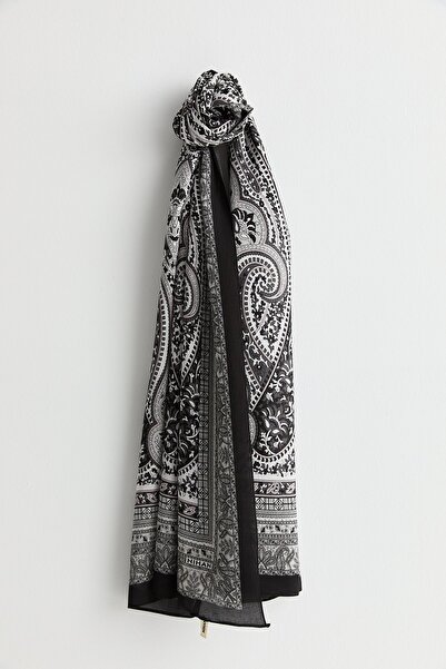Nihan Desenli Viskon İpek Şal Siyah