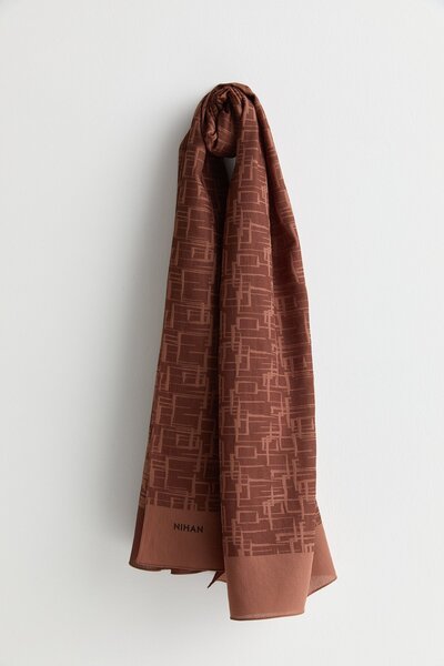 Nihan Geometrik Desen Jakar Şal Kahve