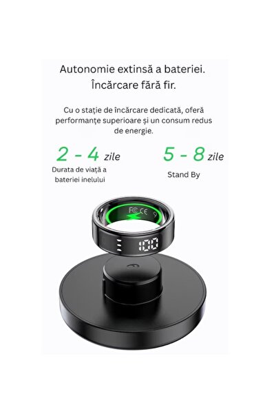 VeReTech Smart Ring, Advanced Monitoring, Water Resistant, Android/iOS, Wireless Charger, Size 10, Black