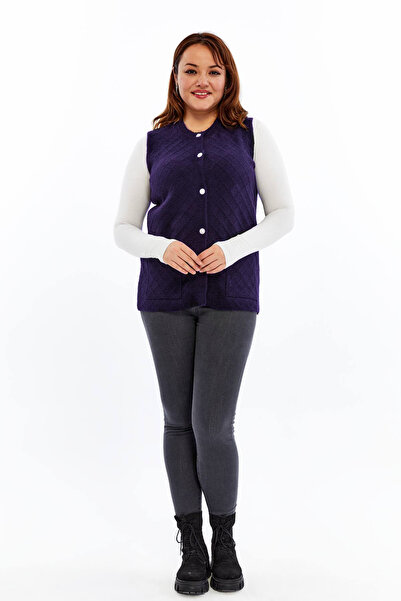 Laden Γυναικείο πλεκτό χειμερινό γιλέκο μεγάλου μεγέθους με γένια