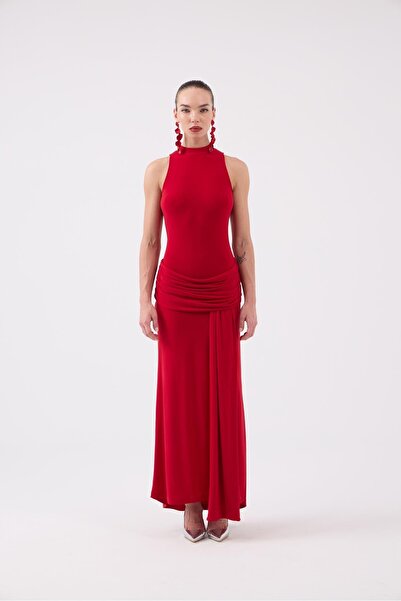 HOLLY LOLLY Backless Slit Long Emilia Dress Red