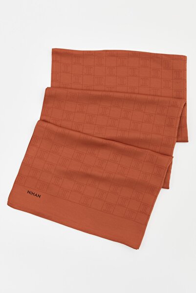 Nihan Logo Desen Şal Koyu Kahve