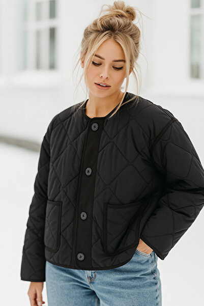Rich Women's Black Quilted Patch Pocket Jacket