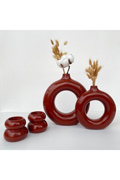 kuğu home dekor 2’li halka vazo 2’li mumluk set