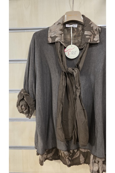 Park Moda Βαμβακερή μπλούζα με φουλάρι και πουκάμισο