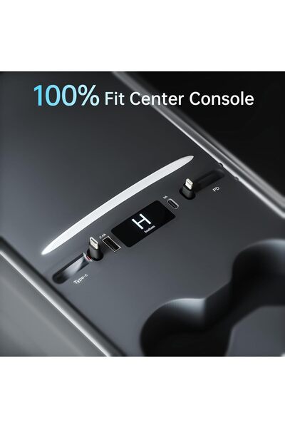 Generic Model 3 Y Center Console USB Hub Retractable Cable PD Fast Charger Docking Station LED Blue Light