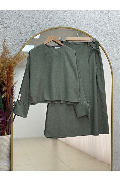 MİHRA STORE Sultan Kolları Drawstring Single Sleeve Label Accessory Skirted Suit-Ek-H-110-2 Green