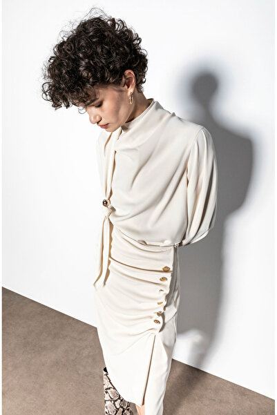 KAMEYA Side Gathered Cream Skirt