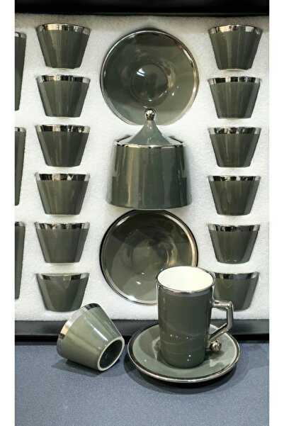 AL OSTORAH A set of 38 ceramic tea glasses and coffee cups with an elegant silver design and vibrant colors.