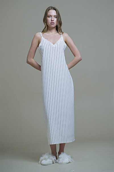 Mita Concept Cămașă de noapte din țesătură GOFRE, cu dungi în albastru închis