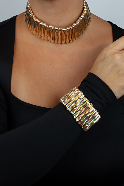 Liveyn Design Luna Gold Textured Choker & Bracelet Set