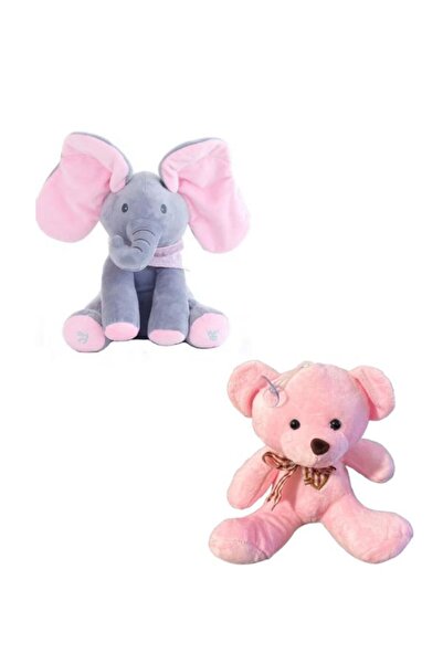 OEM Set: Elefantul Cucu-Bau Gri/Roz 30 Cm+ Ursulet de Plus 18 Cm, Roz