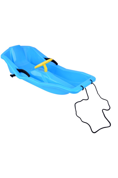 Jokomisiada Plastic sled for children blue, with steering wheel, double-sided brake and rope for traction and gh