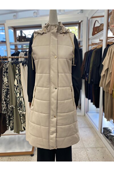 Zühre Almei̇da K Hooded Leather Inflatable Vest Stone Y-0063