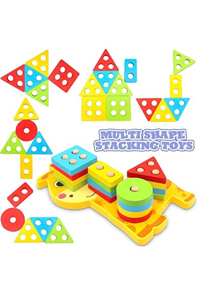 Generic Tolulo Montessori Wooden Sorting & Stacking Toy for Ages 1-4 (Multicolor)