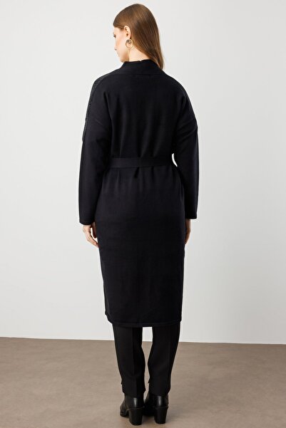 ON Fashion Stone Embroidered Belted Long Cardigan