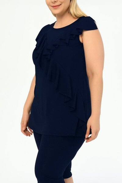 AQUAVİVA Women's Navy Blue Plus Size Tankini with Flounce Front and Leggings