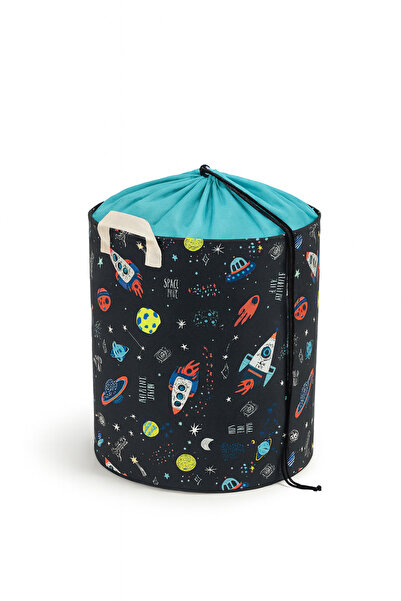 HomyJRs Uzay Printed Mesh Multi-Purpose Toy Storage Box Dirty Laundry Basket Folding Organizer 37X40