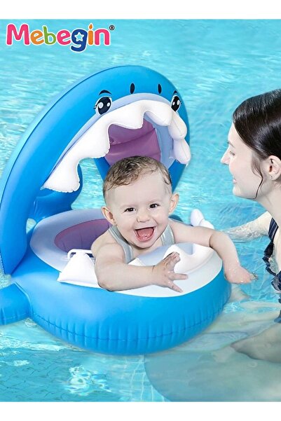 MEBEGIN حلقة سباحة على شكل سمكة قرش مع مظلة قابلة للتعديل، عوامة سباحة قابلة ...