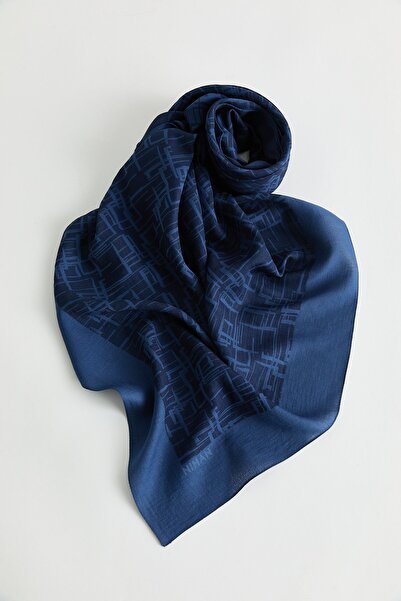 Nihan Geometrik Desen Jakar Eşarp Lacivert