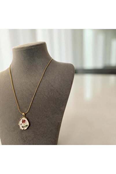 stainless steell SANAT GÜL DESENLİ ÇELİK KOLYE