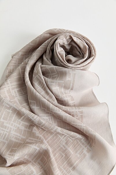 Nihan Geometrik Desen Jakar Eşarp Açık Gri