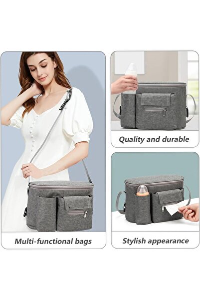 Generic Stroller Organizer Bag – Waterproof Oxford Hanging Diaper Bag with Touch Window, 11.8×6.3×7.5 in