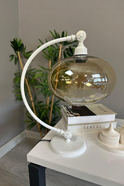 Bamyum Solvia Bal Cam Beyaz Kuğu Gövde Masa Lambası Masaüstü Aydınlatma Yatak...