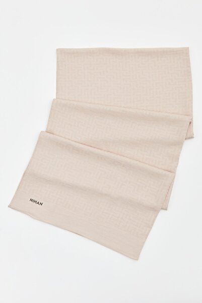 Nihan Monogram Desen Şal Pudra