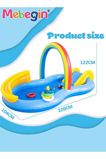 MEBEGIN 220*122*104cm Kiddie Pool, Inflatable Swimming Pool with Water Slide, Kiddie Inflatable Play Center