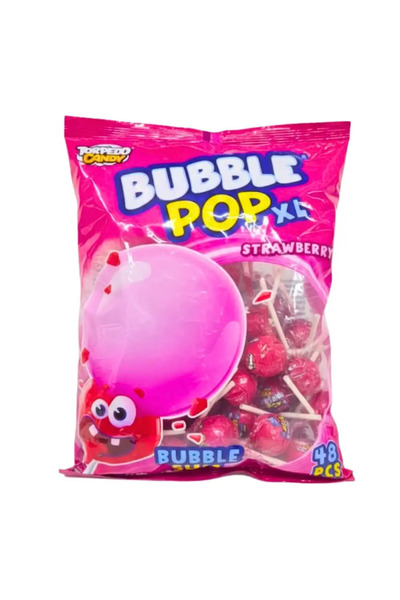 TORPEDO Candy Bubble Pop XL Strawberry Flavored Bubble Gum Lollipop- 48pcs