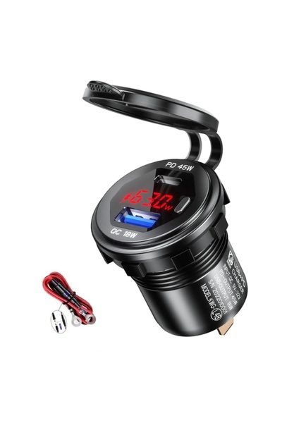 Autoline 12-24volt Araç/tekne/motosiklet Için (quick)hızlı Şarj Voltmetre Usb...