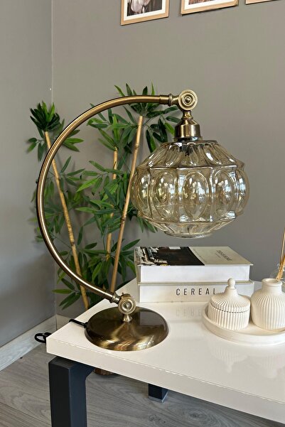 Bamyum Şila Bal Rengi Cam Eskitme Kuğu Gövde Masa Lambası Dekoratif Masaüstü Aydınlatma Abajur Başucu Lamba