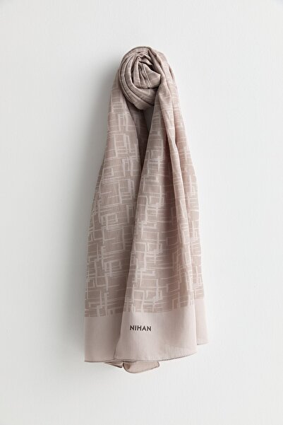 Nihan Geometrik Desen Jakar Şal Açık Gri