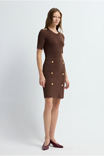adL Düğme Detaylı Triko Elbise