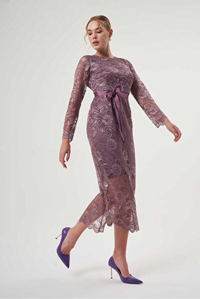 Mimya Kuşak Detaylı Dantel Elbise 2939