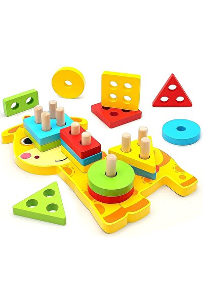 Generic Tolulo Montessori Wooden Sorting & Stacking Toy for Ages 1-4 (Multicolor)