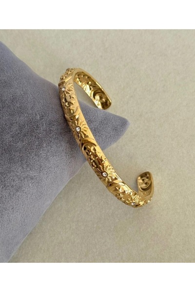 ZEHRİNG Çelik Gece Beyaz Taşlı Vintage Kelepçe