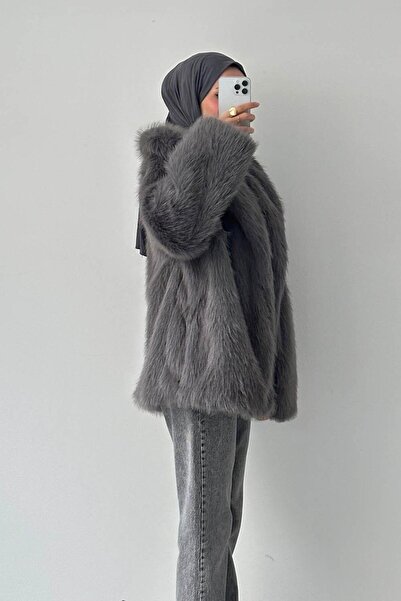 lamelif haină de blană artificială Antracit