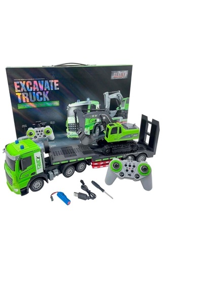 SCOWETTO 1:12 Ölçek Uzaktan Kumandalı Işıklı Tır ve Ekskavatör Kepçe Seti – Ş...