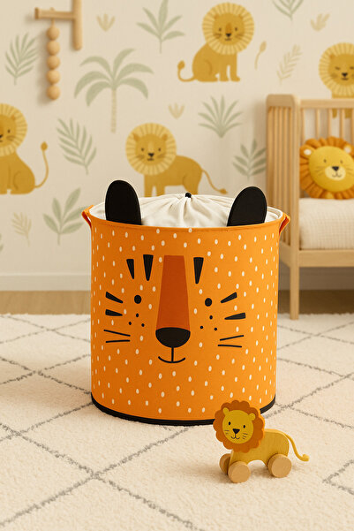 HomyJRs Tiger Design Mesh Baby Kids Room Organizer Storage Box Toy Dirty Laundry Basket 37X40