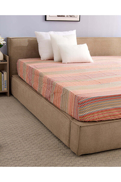 REDTAG Brown Geometric Printed Fitted Sheet (Twin Size)