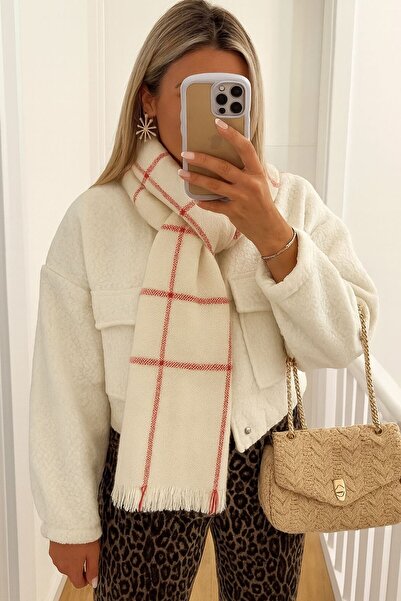 sf collection Women's Square Patterned Soft Textured Winter Scarf